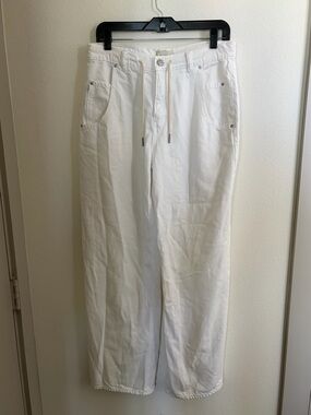 DL1961 Straight White Jeans with Drawstring Waist
